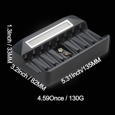 9 Independent Ports USB AA/AAA/9V Fast Charger 8PCS NiMh/NiCd AA/AA & 1PC NiMh/NiCd/Li-ion Square 9V Battery with LCD Display(1 Black Charger Only) in Saudi Arabia