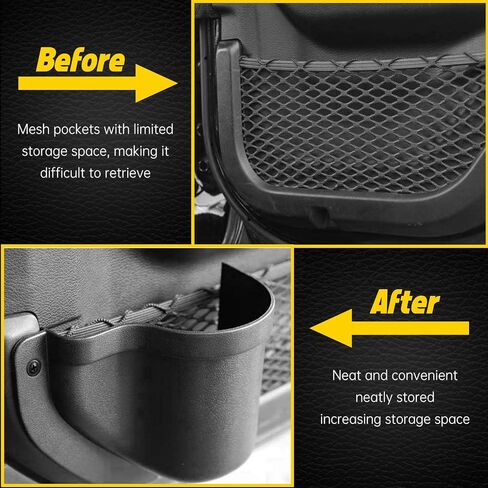 جيوب تخزين للباب MIKKUPPA JL - جيوب للأبواب الأمامية متوافقة مع 2018-2023 Jeep Wrangler JL JLU 2/4 باب، ملحقات تخزين داخلية، قطعتين باللون الأسود in Kuwait