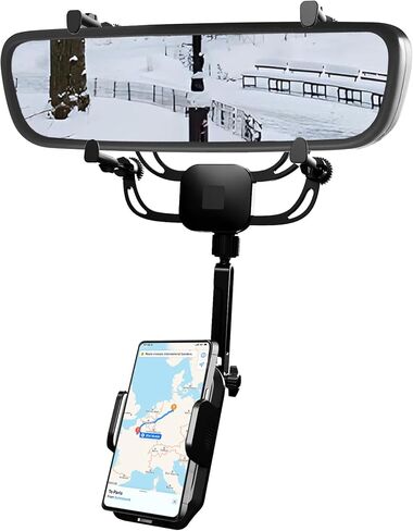 Karmus Rear View Mirror Phone Holder – Solid Metal Arm Car Phone Mount, Universal Fit for iPhone & Android, Foldable 360° Rotation Clip, Sleek Hands-Free Design Stable Mount for Navigation & Calls in Saudi Arabia