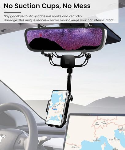 Karmus Rear View Mirror Phone Holder – Solid Metal Arm Car Phone Mount, Universal Fit for iPhone & Android, Foldable 360° Rotation Clip, Sleek Hands-Free Design Stable Mount for Navigation & Calls in Saudi Arabia