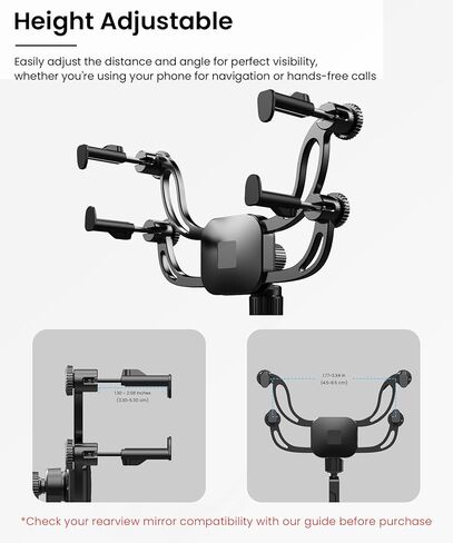 Karmus Rear View Mirror Phone Holder – Solid Metal Arm Car Phone Mount, Universal Fit for iPhone & Android, Foldable 360° Rotation Clip, Sleek Hands-Free Design Stable Mount for Navigation & Calls in Saudi Arabia