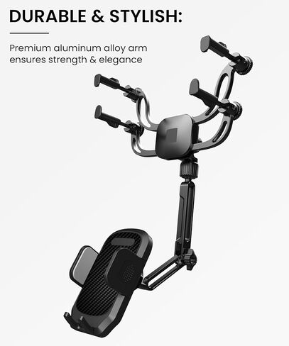 Karmus Rear View Mirror Phone Holder – Solid Metal Arm Car Phone Mount, Universal Fit for iPhone & Android, Foldable 360° Rotation Clip, Sleek Hands-Free Design Stable Mount for Navigation & Calls in Saudi Arabia