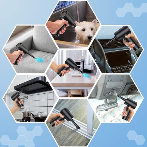 مضغوطة-ثيتر كهروضوئية-12،0000 دورة في الدقيقة -AIR مع ضوء LED ، 3 ترس 7600 مللي أمبير في الساعة منفاخ طائرة قابلة لإعادة الشحن لمنظف لوحة مفاتيح الكمبيوتر للسيارة طائرة مروحة للسيارة الجافة in Kuwait