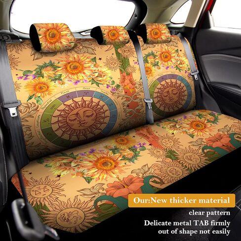 Riakrum 15 Pcs Boho Hippie car seat Covers Full Set，Daisy Rear Front Seat Protector Steering Wheel Cover Seat Belt Cover Armrest Pad Cup Mat Keychain Wrist Strap,Cute Car Accessories for Women in Saudi Arabia