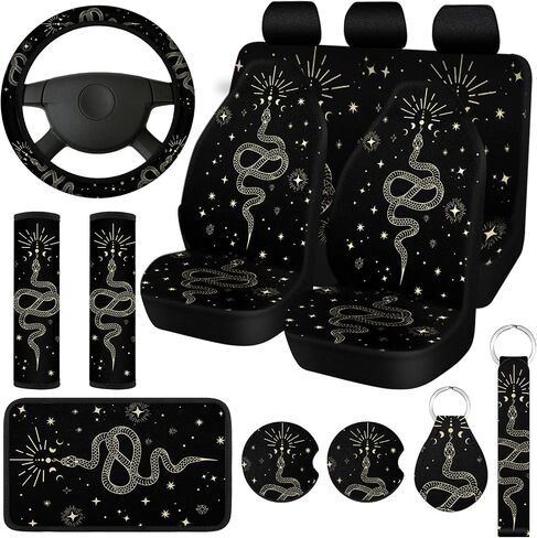 Riakrum 15 Pcs Boho Hippie car seat Covers Full Set，Daisy Rear Front Seat Protector Steering Wheel Cover Seat Belt Cover Armrest Pad Cup Mat Keychain Wrist Strap,Cute Car Accessories for Women in Saudi Arabia