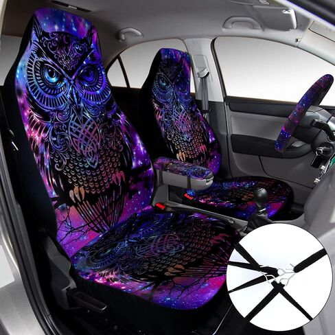 Riakrum 15 Pcs Boho Hippie car seat Covers Full Set，Daisy Rear Front Seat Protector Steering Wheel Cover Seat Belt Cover Armrest Pad Cup Mat Keychain Wrist Strap,Cute Car Accessories for Women in Saudi Arabia