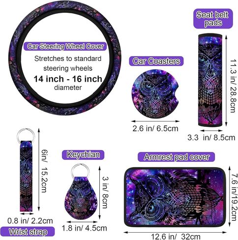 Riakrum 15 Pcs Boho Hippie car seat Covers Full Set，Daisy Rear Front Seat Protector Steering Wheel Cover Seat Belt Cover Armrest Pad Cup Mat Keychain Wrist Strap,Cute Car Accessories for Women in Saudi Arabia