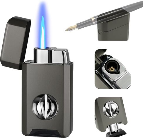 Torch Lighter, Built-in Cutter, Holder Function, All-in-One Jet Flame Butane Refillable Lighter, Gifts for Men, Adjustable Flame, Windproof Multifunctional Lighter(Without Gas) in Saudi Arabia