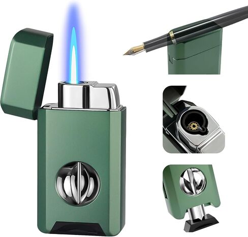 Torch Lighter, Built-in Cutter, Holder Function, All-in-One Jet Flame Butane Refillable Lighter, Gifts for Men, Adjustable Flame, Windproof Multifunctional Lighter(Without Gas) in Saudi Arabia
