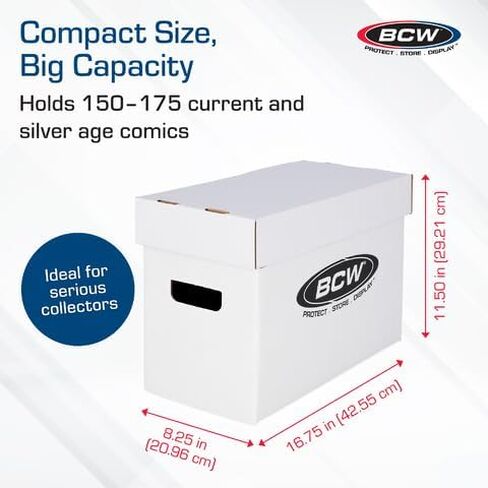 BCW Short Comic Storage Box - 20 ct | White Corrugated Paper, 200 lb. Test Strength | Stackable, Holds 150-175 Current and Silver Age Comics | Comic Storage for Collectible Comics | Assembly Required in Saudi Arabia