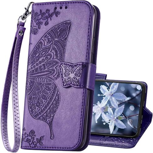 for Galaxy S25 5G Phone Case Wallet,Women Flip Folio Cover with Credit Card Holders Slots Butterfly Embossed PU Leather Kickstand Wrist Strap Purse for Samsung S25 (Purple) in Saudi Arabia