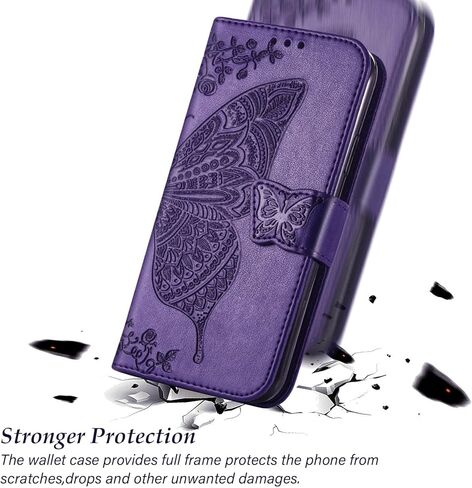 for Galaxy S25 5G Phone Case Wallet,Women Flip Folio Cover with Credit Card Holders Slots Butterfly Embossed PU Leather Kickstand Wrist Strap Purse for Samsung S25 (Purple) in Saudi Arabia