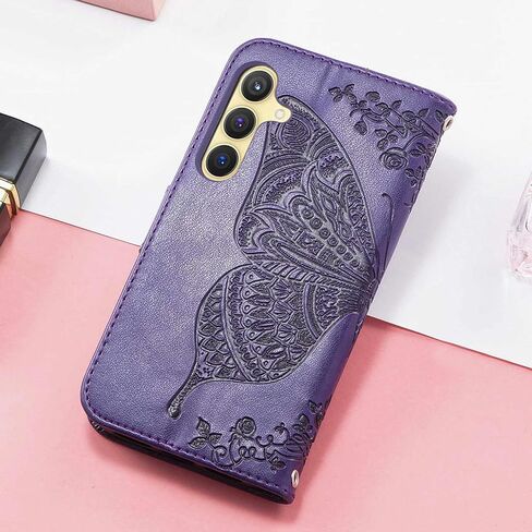 for Galaxy S25 5G Phone Case Wallet,Women Flip Folio Cover with Credit Card Holders Slots Butterfly Embossed PU Leather Kickstand Wrist Strap Purse for Samsung S25 (Purple) in Saudi Arabia