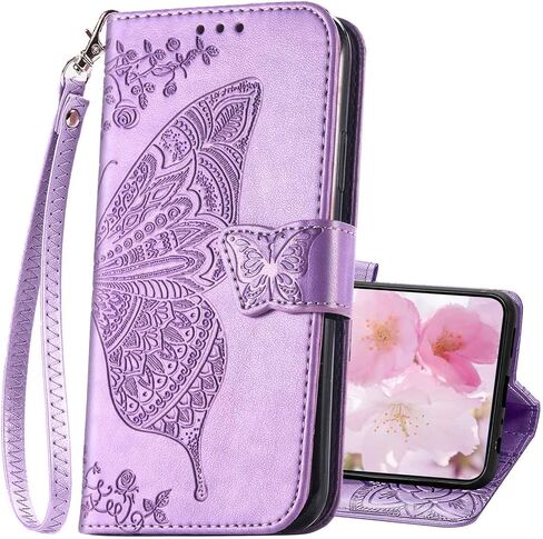 for Galaxy S25 5G Phone Case Wallet,Women Flip Folio Cover with Credit Card Holders Slots Butterfly Embossed PU Leather Kickstand Wrist Strap Purse for Samsung S25 (Purple) in Saudi Arabia