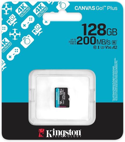 Kingston Canvas Go Plus microSDXC Memory Card Gen4 200MB/s A2 U3 V30 128GB Single Package Without ADP-SDCG4/128GBSP in Saudi Arabia