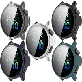 Compatible with Garmin Vivoactive 6 Case, All-Around PC Cover + HD Tempered Glass Screen Protector for Garmin Vivoactive6 Smart Watch Accessories (Clear+Black+Blue+Silver+Green)