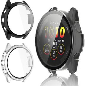 2 Pack for Garmin Forerunner 165 &165 Music Screen Protector Case [Full Coverage], Hard PC Bumper All-Around Protective Accessories for Garmin Built-in Tempered Glass Film