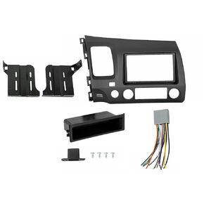Double DIN Car Stereo Radio Installation Dash Kit with Pocket Compatible with Honda Civic (Dash Kit + Wiring Harness + Antenna Adapter) 2006 2007 2008 2009 2010 2011