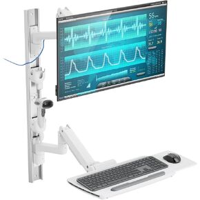 Mount Plus MED10 Medical Monitor Wall Mount with Folding Keyboard Tray and Mouse Pad | Scanner Holder | Heavy Duty Height Adjustment Folding Design for 17"-49" Monitor On Wall Track Up to 44 lbs