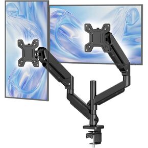 Simple Trending Dual Monitor Stand, Heavy Duty Full Adjustable Monitor Desk Mount for 2 Screens up to 32 Inches, VESA Mounts with C-Clamp & Grommet Base Hold 20lbs, Black