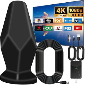 2025 Digital TV Antenna for Smart TV Indoor with Amplifier Signal Booster, 360 Reception Portable, Support 8K 4K 1080P All TVs, 10ft Cable