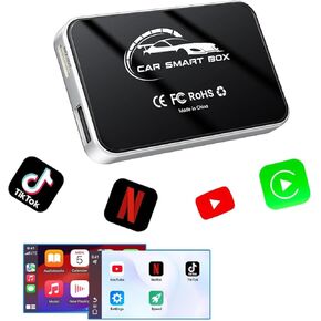 4-in-1 Magic Video Box for Streaming Netflix/YouTube/TikTok, HDMI Input Car TV & Wireless CarPlay Adapter & Android Auto Wireless Adapter with USB Drive for OEM Wired Car Play and Android Auto Cars