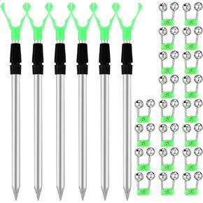 6 Pack 23. 6" Extendable Fishing Rod Holders for Bank Ground with 20 Copper Bells Catfish Surf Fishing Pole Holders for Bank, Bike, Ground, Catfish