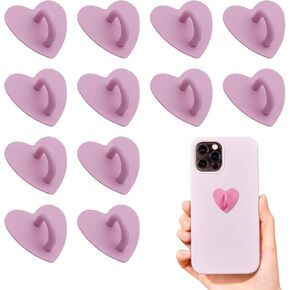 12 Pcs Phone Charm Hook Heart-Shaped Universal Adhesive Metal Hook Phone Keychain Hook Surface Plating Heart Cell Phone Ring Holder Suitable for Cell Phone Case Tablet DIY Hanging Accessories (Gold)