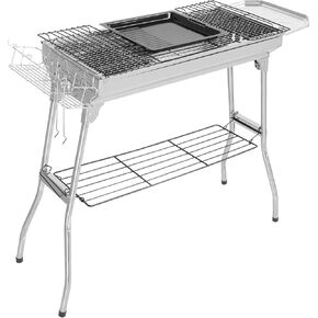 ROVSUN Stainless Steel Barbecue Grill, BBQ Charcoal Foldable&Portable Grill, Great for Outdoor Cooking Camping Hiking Picnics Tailgating, 39.3"×12.2"×27.9", Silver