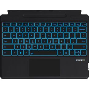 Surface Pro 11/10/9/8/X Keyboard, Ultra-Slim Wireless Bluetooth Surface Keyboard with Palm-Rejection Trackpad, 7-Color Backlit, Pen Holder, Long Battery Life