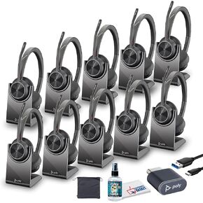 Poly (Plantronics Voyager 4320 UC Headset with BT700 dongle, Charging Stand, USB-A/USB-C - Microsoft Teams Certified - Noise Cancelling Boom Mic with Travel Pouch, Goby Labs Headphone Cleaner