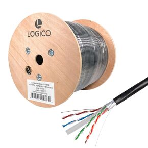 LOGICO Cat6 Shielded Cable 1000ft STP/FTP Ethernet Direct Burial 23AWG Bare Copper