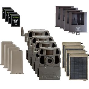 TACTACAM Reveal X Gen 2.0 LTE Cellular Trail Camera (4 PK) + Four SD Cards + Four Steel Cases + Four Solar Panels + Four Lipo Batteries