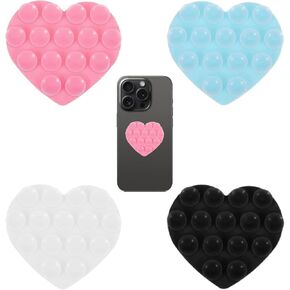 4 Pcs Silicone Phone Sticky Grip, Double Sided Small Heart Grippy Suction Thing for Back of Phone Case