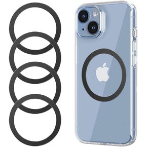 for MagSafe Sticker,4 PCS,Ultra-Thin(0.4mm)Metal Ring for Kindle/Pop Socket Magnetic Wallet Grip Wireless Charger Case Car Mount,Compatible with iPhone 16/15/14/13/12,Galaxy S24/S23/S22 (Black 4 PCS)