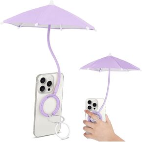 Magnetic Umbrella Phone Stand for Sun Protection,Adjustable Sun Shade Shield for iPhone 16/15/14/13/12 Pro Max,Samsung & Google,Detachable Ring Stand,Heat-Resistant Design,Car Mount Compatible-Lilac
