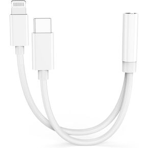 iPhone Headphone Adapter, [Apple MFi Certified] 2-in-1 Lightning/USB Type C to 3.5 mm Headphone Jack Adapter, iPhone Aux Adapter Converter Dongle Audio Cable for iPhone 16 15 14 13 12 11 XS XR X 8 7