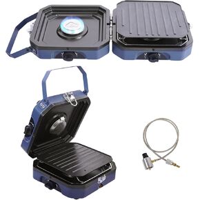 2 Burner Propane Camping Stove with Grill - CloudHand Foldable Camp Stove with 16,000 BTU, Two Adjustable Burners with Piezo Ignition & Easy Carrying Handle (Blue) (Large)
