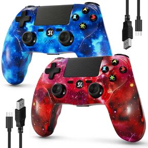 2 Pack Wireless Controller for PS4 ، PlayStation 4 Game Controller مع صدمة مزدوجة ، لوحة اللمس ، مستشعر حركة ستة محاور ، بطارية 800 مللي أمبير في الساعة ، متوافقة مع PS4/Slim/Pro/PS3 (الأزرق والأحمر)