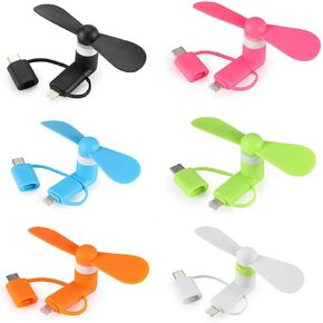 Mini Cell Phone Fan, 3-in-1 Universal Phone Fan for iPhone, Android, Type-C Devices Cell Phone Summer Accessories Colorful and Powerful Fans(6-Pack)