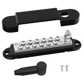 Marine Bus Bar 12V 150A Power Distribution Block 1/4" Stud & 12 x #8 Terminal Screws 12 Volt DC Ground Battery Bus Bar for Boat Automotive Solar Wiring