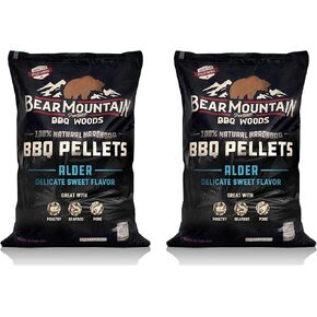 Bear Mountain Mountain BBQ BBQ Woods جميع الكريات الصلبة الطبيعية ، حقيبة Alder Wood 20 رطل ، مثالية للمدخنين الحبيبيين ، نكهة الخشب الدخاني (2 عبوة)