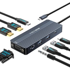 ACASIS USB C Docking Station Dual Monitors,Laptop Docking Station with Dual HDMI 4K@60HZ,1*VGA 1080P@60HZ,2 * 5G USB A,1 * 5G USB C,3.5MM Audio,PD100W;8 in 1 USB C hub for Dell/HP/Lenovo ThinkPad