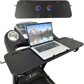 Bamboo Universal Treadmill Cooling Desk,Quiet Cooling Fan with Colored Lights,Ergonomic Platform for Notebooks,Tablets,Laptops,and More,Workstation for Treadmill Handlebars up to 33.5 inches