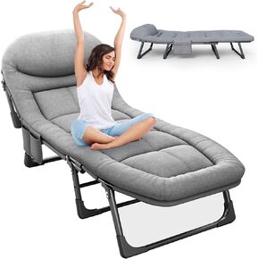 Camping Cots for Adults with 6 Adjustable Positions Portable Folding Sleeping Cot with Pillow Heavy Duty Strong Frame Cot Bed for Camp, Travel, Room, Office (Green, Large-74 in)