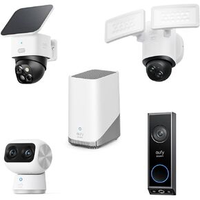 eufy Security HomeBase S380, Indoor Cam S350, Floodlight Camera E340 Wired, SoloCam S340 & Video Doorbell E340 (Battery Powered)