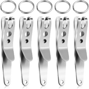 5 Pack Deep Carry Pocket Clip with Keychain, Heavy Duty Stainless Steel Multi-purpose Belt Clip, Portable Suspension Keychain Pocket Clips