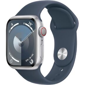 Apple Watch Series 9 [GPS + Cellular ، 41mm] - حالة الألومنيوم الفضية مع Band Storm Blue Sport ، M/L (متجدد)