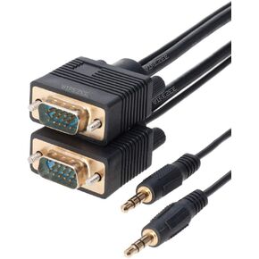 كابل VGA SVGA Super Video Cord Male 15 PIN مع 3.5 سلك شاشة الصوت (3 أقدام)
