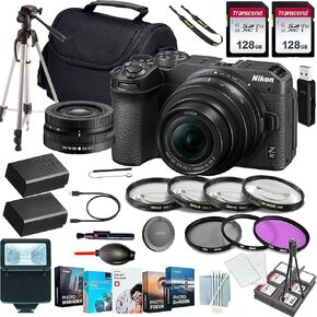 Nikon Z30 Mirrorless Camera with Nikon NIKKOR Z DX 16-50mm f/3.5-6.3 VR Lens+Case+Lens Filters+Commander Starter Kit+Case+2x128 GIG Memory+Flash+Tripod(27PC) Bundle (Renewed)